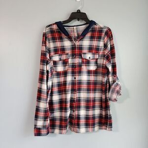 R n B Plaid Hooded Button Down Shirt